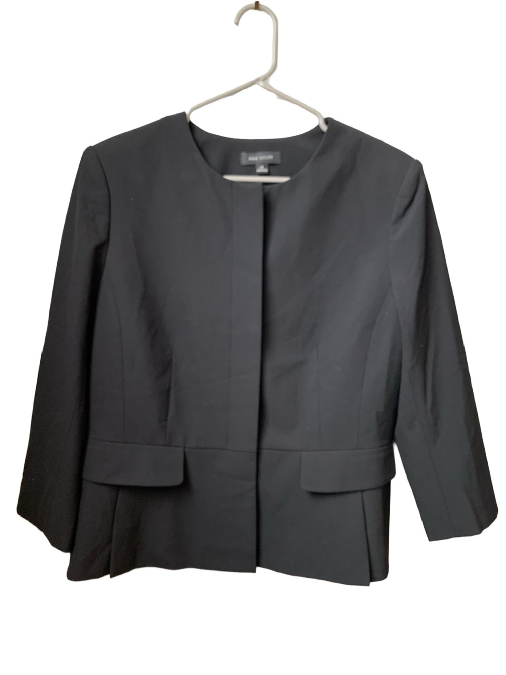 ANN TAYLOR Women’s Black 3/4 Sleeve Button Front Lined Collarless Blazer Jacket